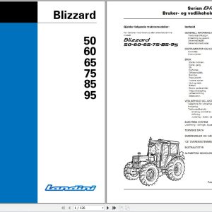 Landini Tractor Blizzard 50 95 Operators Maintenance Manual 3558101M2 NO 1