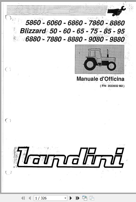Landini Tractor Blizzard 5860 9880 Workshop Manual 3533932M2 IT 1