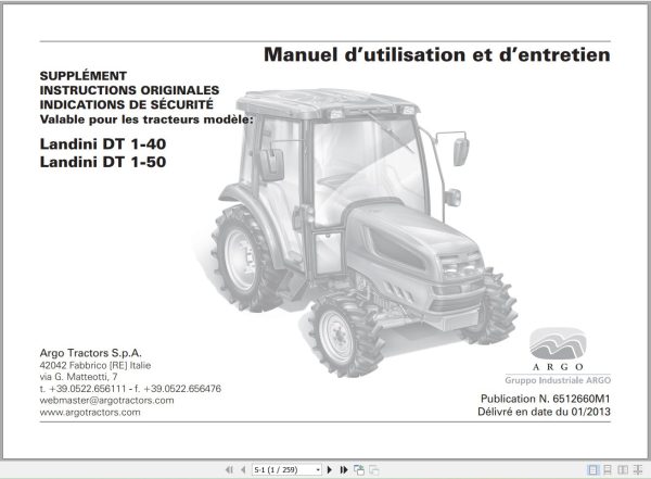Landini Tractor DT 1 40 1 50 Operators Maintenance Manual 6512660M1 FR 1