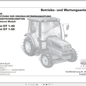 Landini Tractor DT 1 40 1 50 Operators Maintenance Manual 6512662M1 DE 1