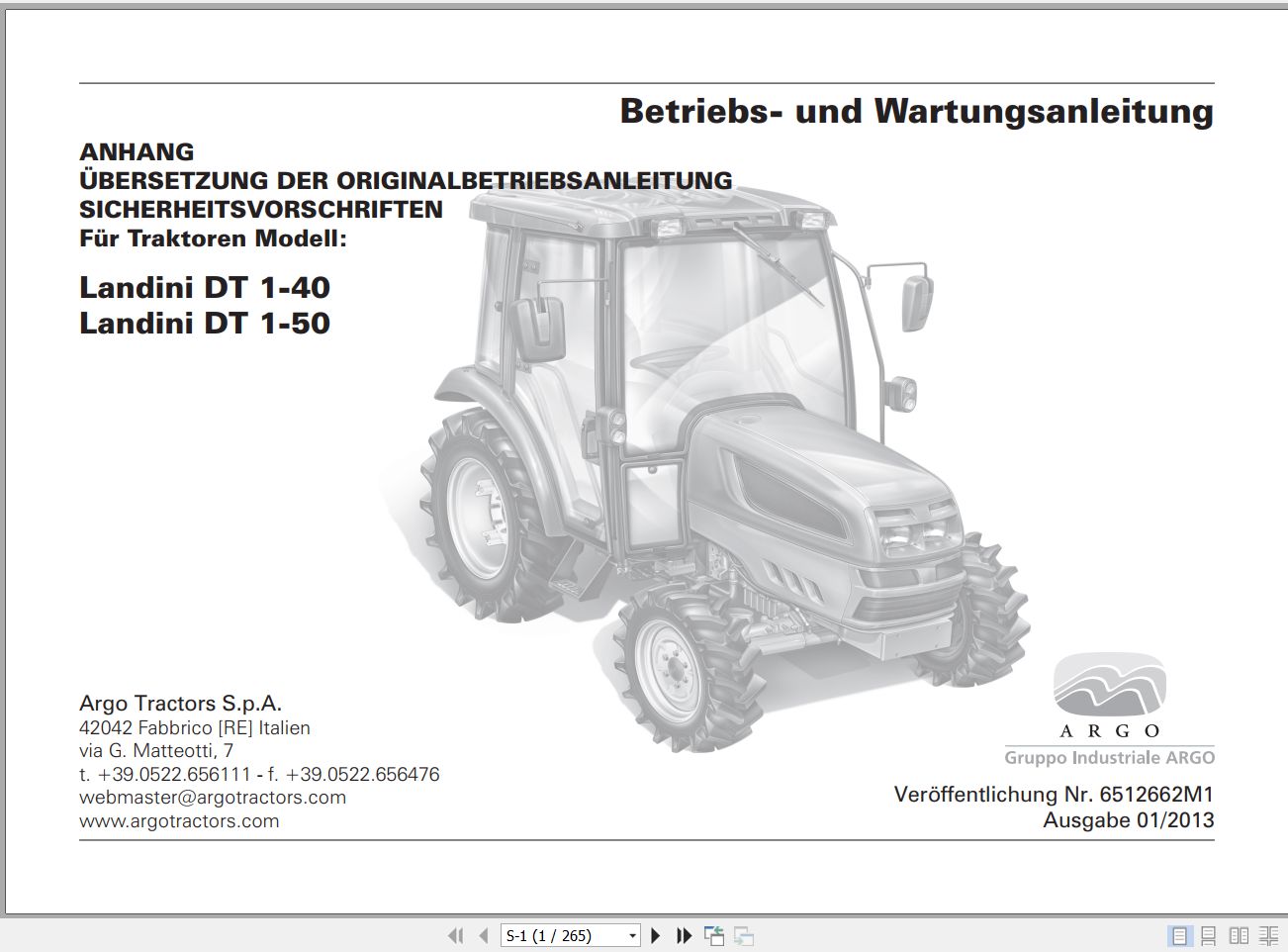 Landini Tractor DT 1 40 1 50 Operators Maintenance Manual 6512662M1 DE 1