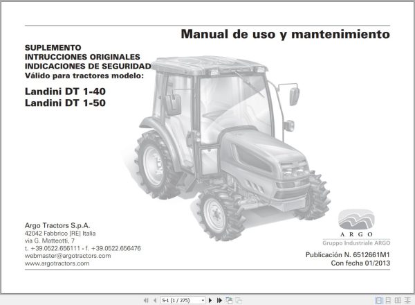 Landini Tractor DT 1 40 DT 1 50 Operators Maintenance Manual 6512661M1 ES 1