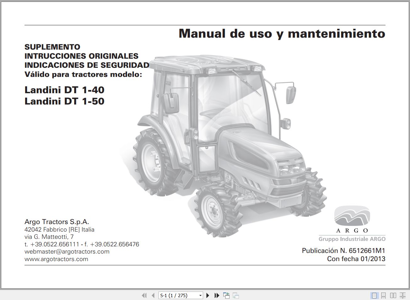 Landini Tractor DT 1 40 DT 1 50 Operators Maintenance Manual 6512661M1 ES 1
