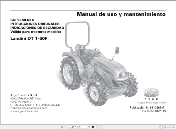 Landini Tractor DT 1 50F Operators Maintenance Manual 6512666M1 ES 1