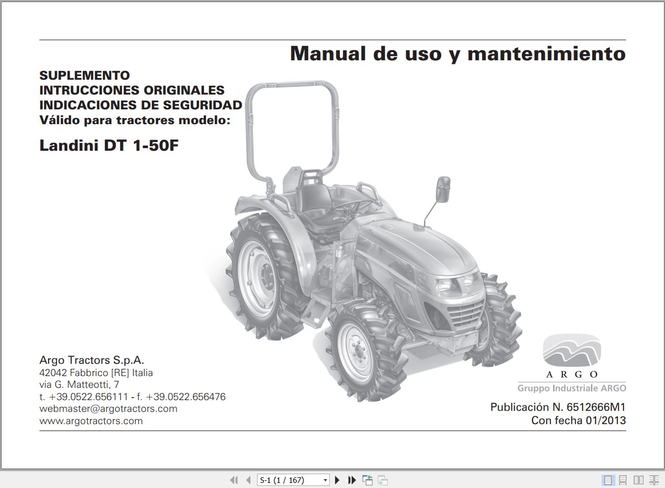 Landini Tractor DT 1 50F Operators Maintenance Manual 6512666M1 ES 1
