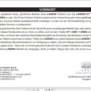 Landini Tractor DT 1 55M 1 55MQ Operators Maintenance Manual 6509105M1 DE 1