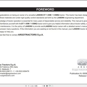 Landini Tractor DT 1 55M DT 1 55MQ Operators Maintenance Manual 6509143M1 EN 1