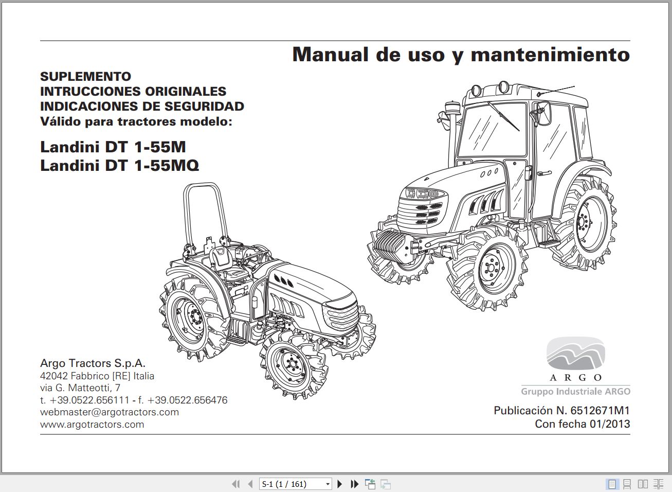 Landini Tractor DT 1 55M DT 1 55MQ Operators Maintenance Manual 6512671M1 ES 1