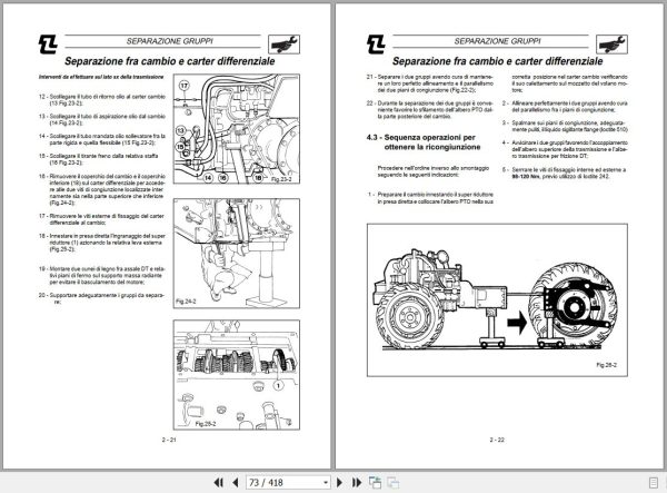 Landini Tractor GLOBUS 50 60 70 Service Manual 3558133M1 IT 2