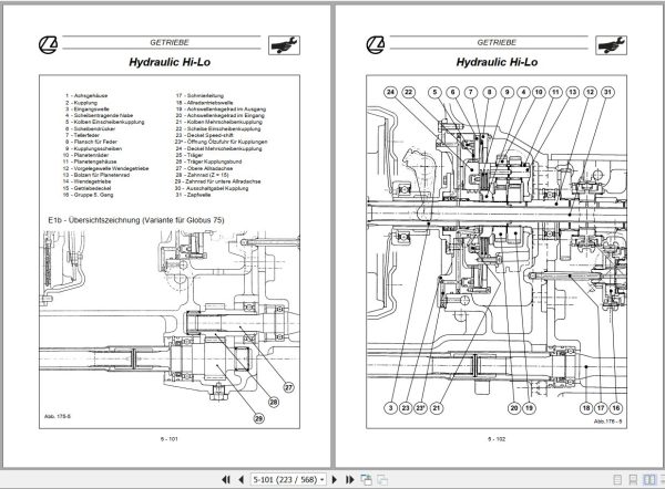 Landini Tractor GLOBUS 55 65 75 Service Manual 3652000M1 DE 2
