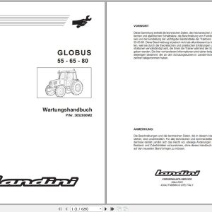 Landini Tractor GLOBUS 55 65 80 Service Manual 3652000M2 DE 1