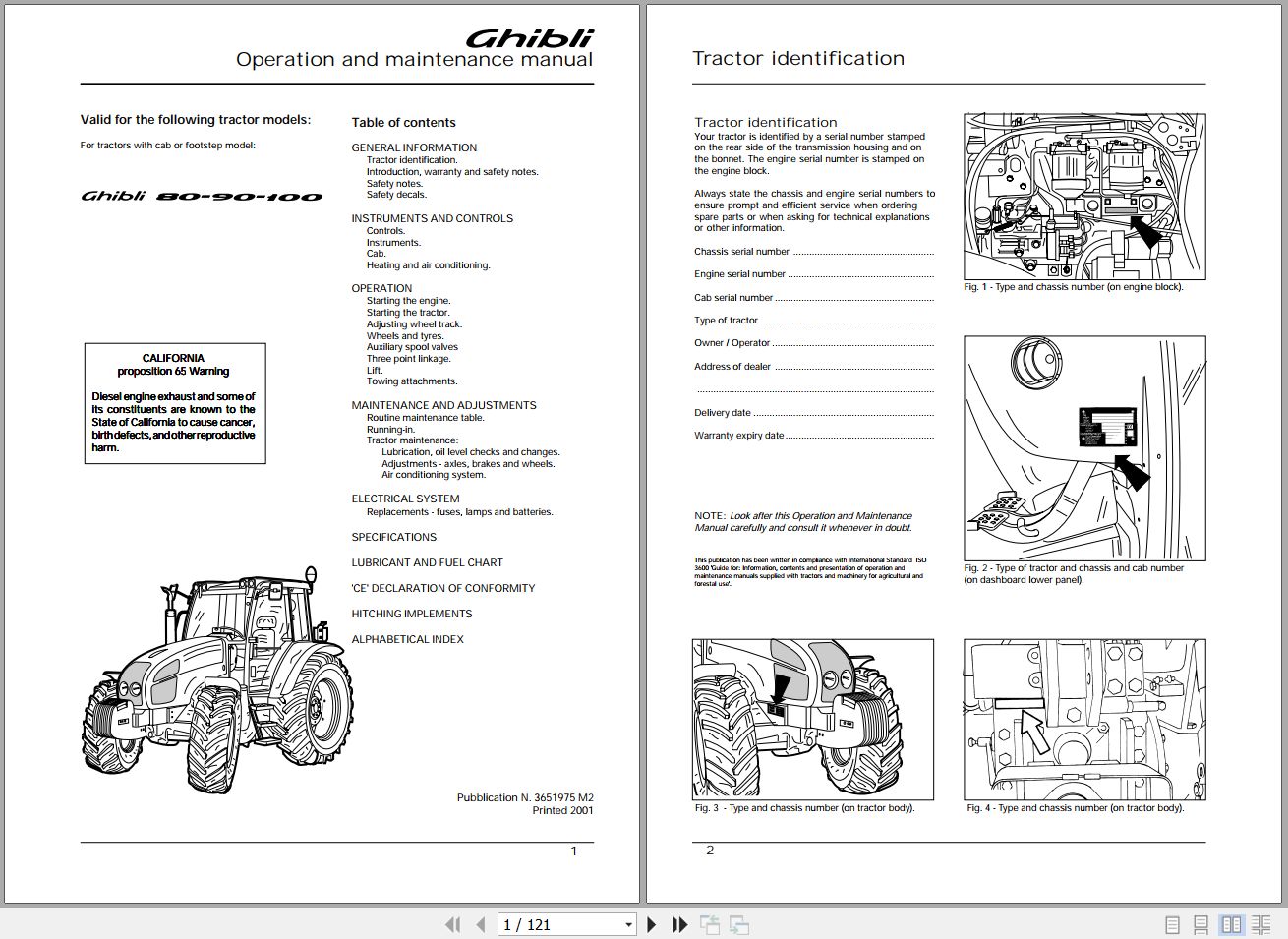 Landini Tractor Ghibli 80 90 100 Operators Maintenance Manual 3651975M2 EN 1