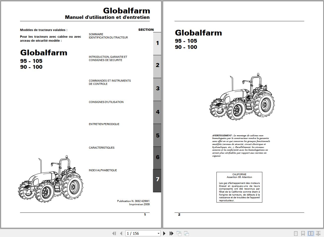 Landini Tractor Globalfarm 90 95 100 105 Operators Maintenance Manual 3692429M1 FR 1