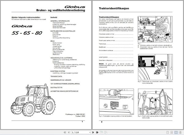 Landini Tractor Globus 55 65 80 Operators Maintenance Manual 3660030M1 NO 1