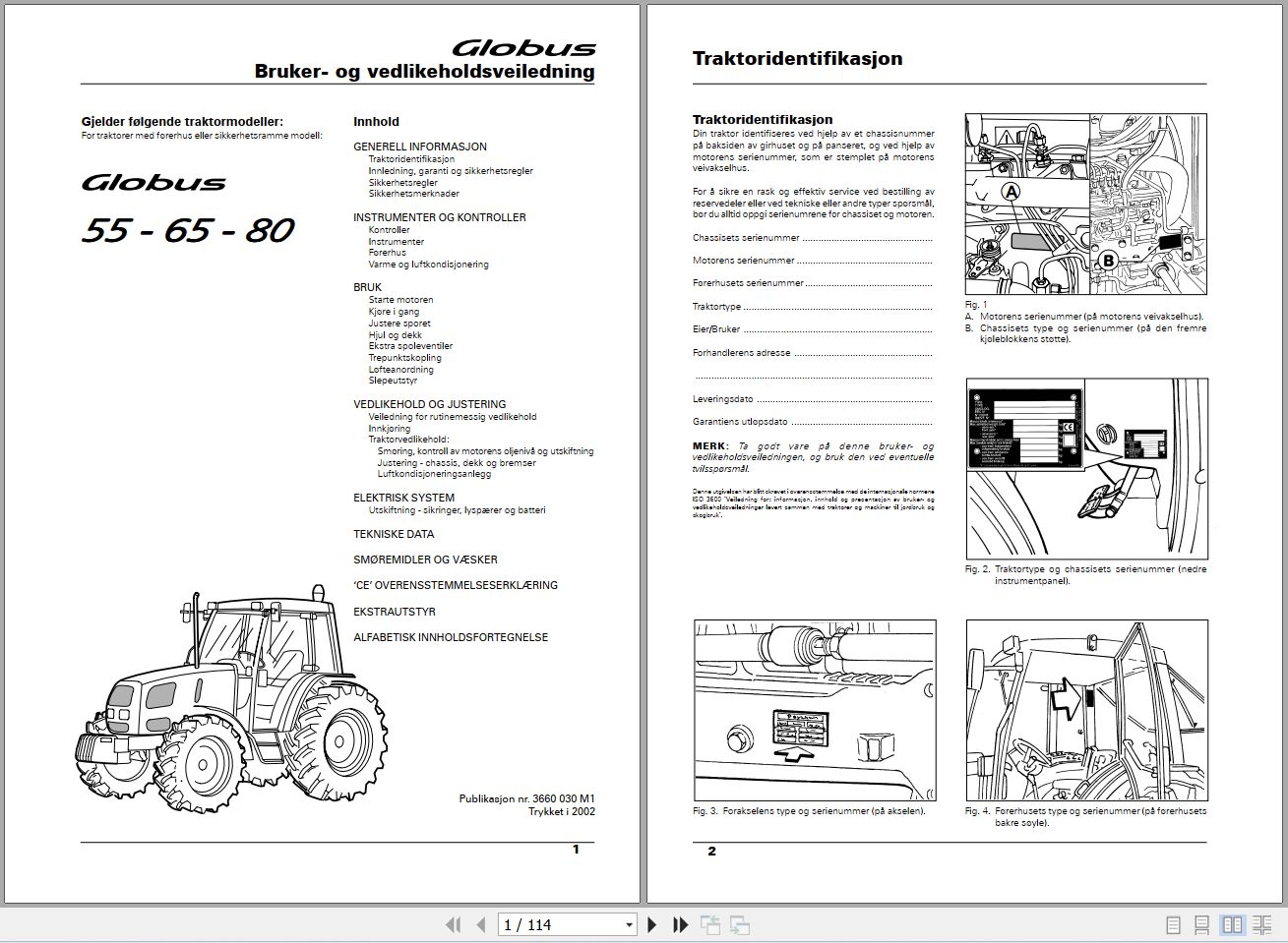 Landini Tractor Globus 55 65 80 Operators Maintenance Manual 3660030M1 NO 1