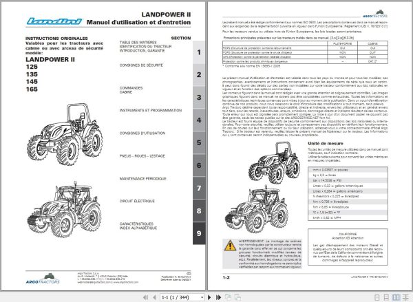 Landini Tractor LANDPOWER II 125 135 145 165 Operators Maintenance Manual 6513270M4 FR 1