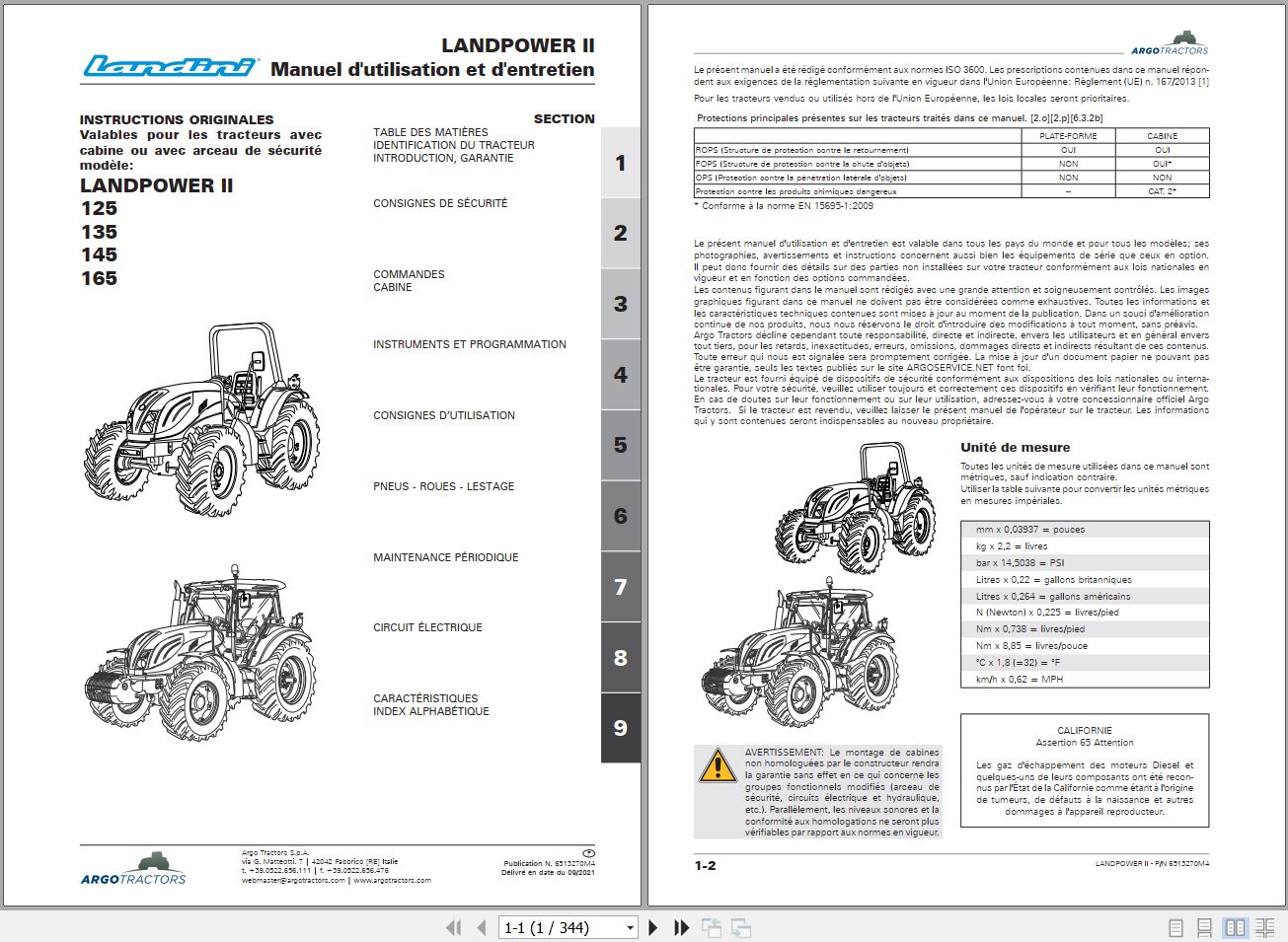 Landini Tractor LANDPOWER II 125 135 145 165 Operators Maintenance Manual 6513270M4 FR 1