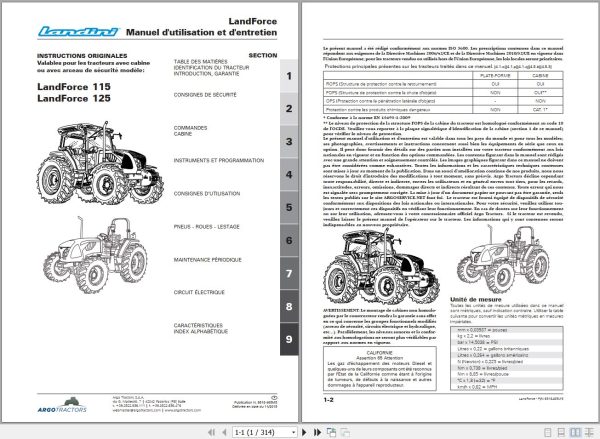 Landini Tractor LandForce 115 125 Operators Maintenance Manual 6516465M5 FR 1