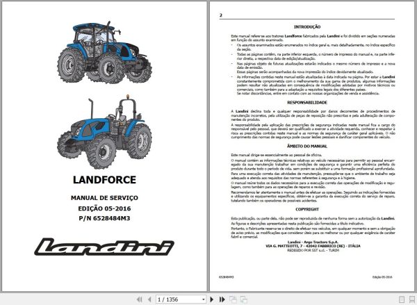 Landini Tractor LandForce 115 125 Service Manual 6528484M3 PT 1