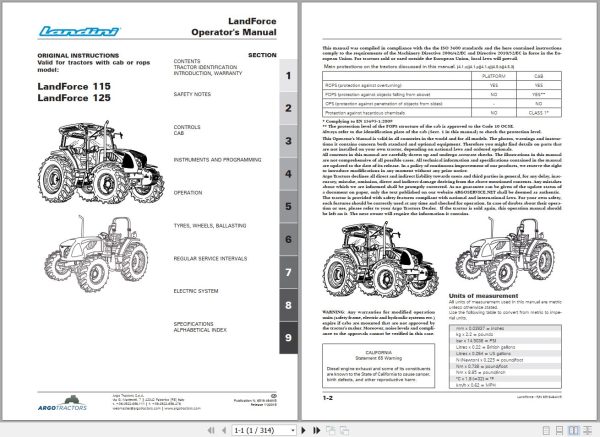 Landini Tractor LandForce 115 to 125 Operators Maintenance Manual 6516464M5 EN 1