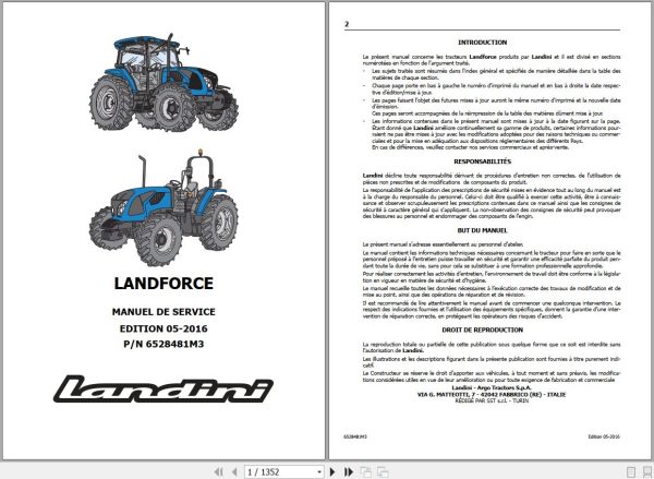 Landini Tractor Landforce 115 125 Service Manual 6528481M3 FR 1