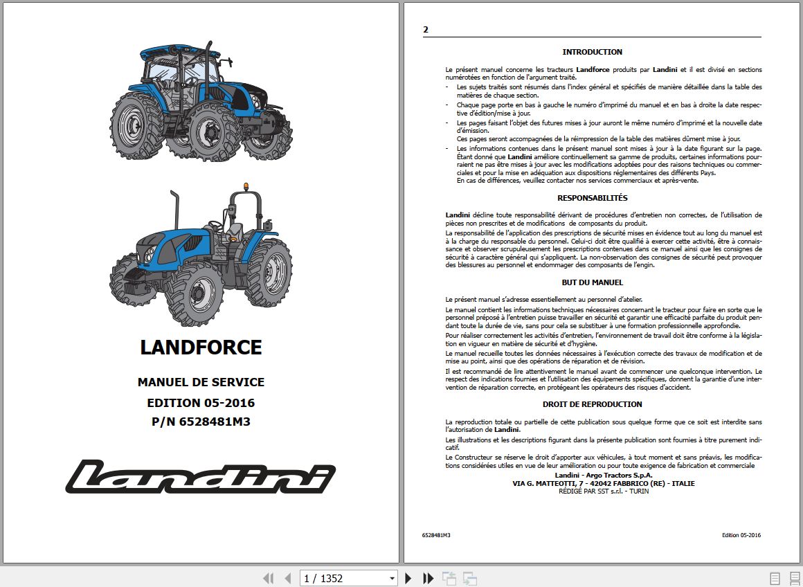 Landini Tractor Landforce 115 125 Service Manual 6528481M3 FR 1