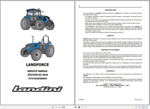 Landini Tractor Landforce 115 Landforce 125 Service Manual 6528480M3 EN 1