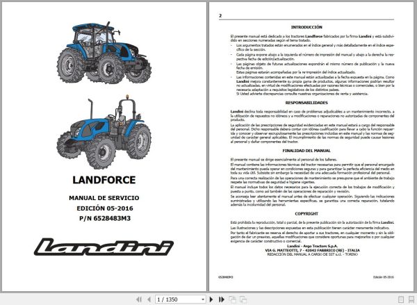 Landini Tractor Landforce 115 Landforce 125 Service Manual 6528483M3 ES 1