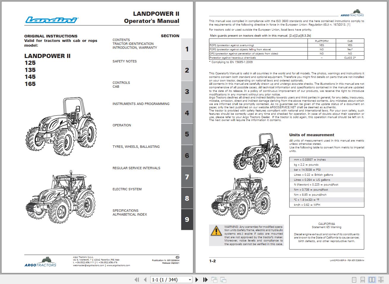 Landini Tractor Landini LANDPOWER II 125 to 165 Operators Maintenance Manual 6513269M4 EN 1