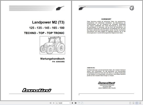 Landini Tractor Landpower 125 180 M2 Tier3 Service Manual 4206430M2 DE 1