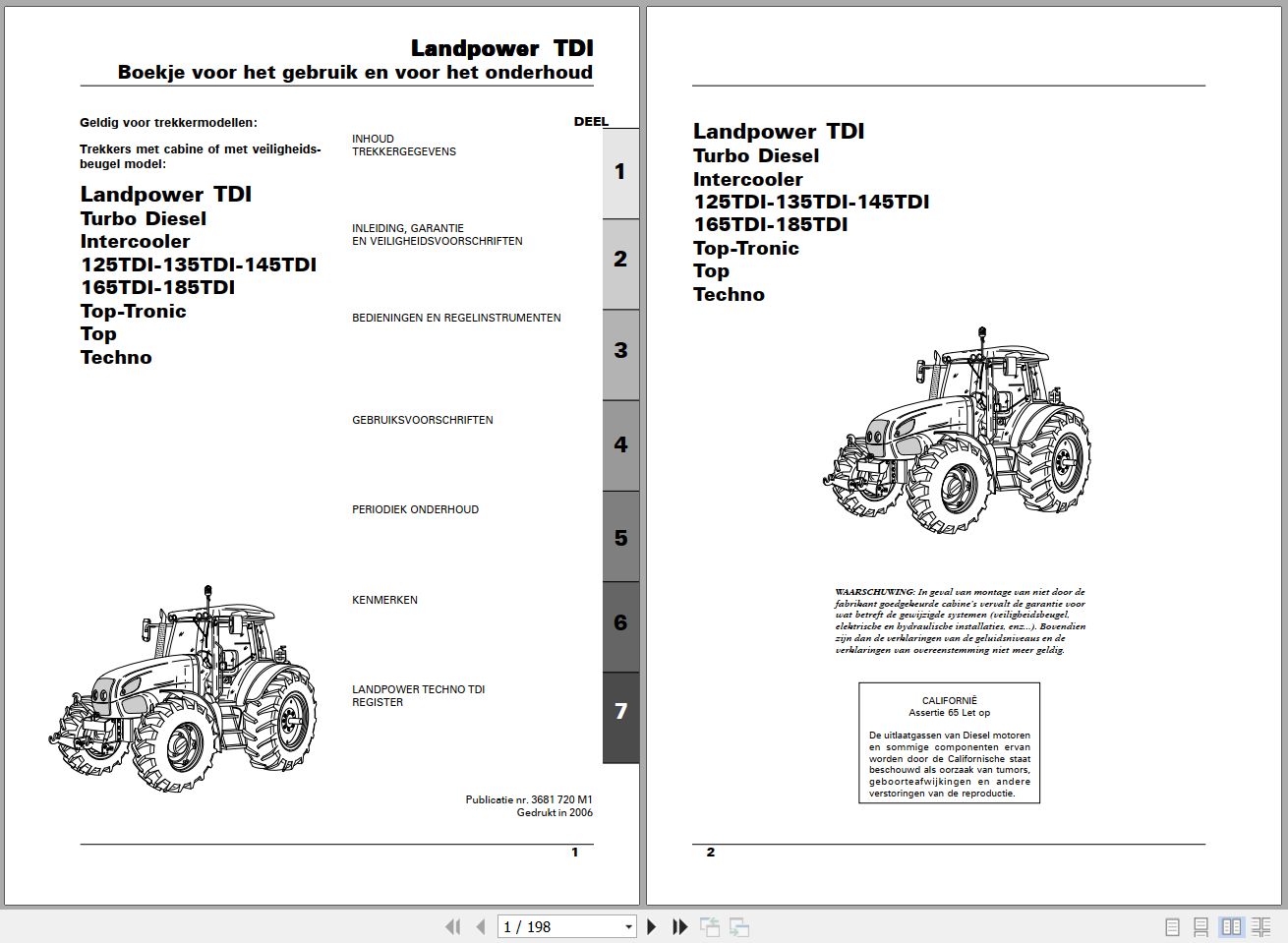 Landini Tractor Landpower 125TDI to 185TDI Operators Maintenance Manual 3681720M1 NL 1