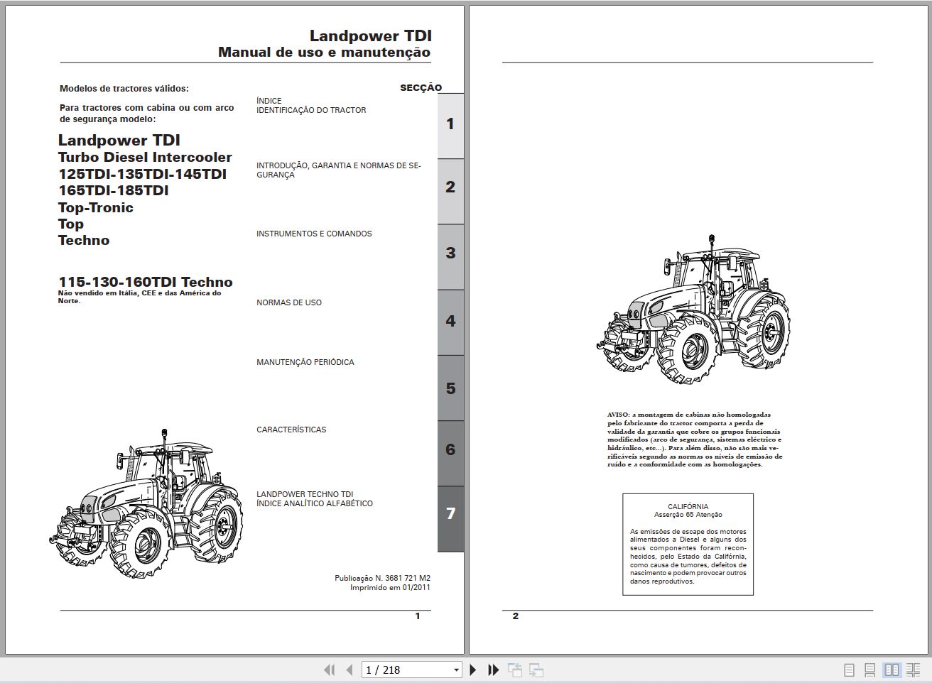 Landini Tractor Landpower 125TDI to 185TDI Operators Maintenance Manual 3681721M2 PT 1