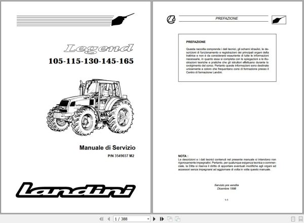 Landini Tractor Legend 105 165 Service Manual 3549037M2 IT 1
