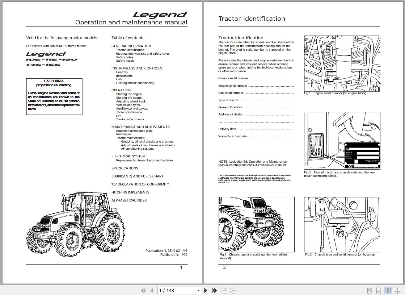 Landini Tractor Legend 105 to 165 Operators Maintenance Manual 3549021M3 EN 1