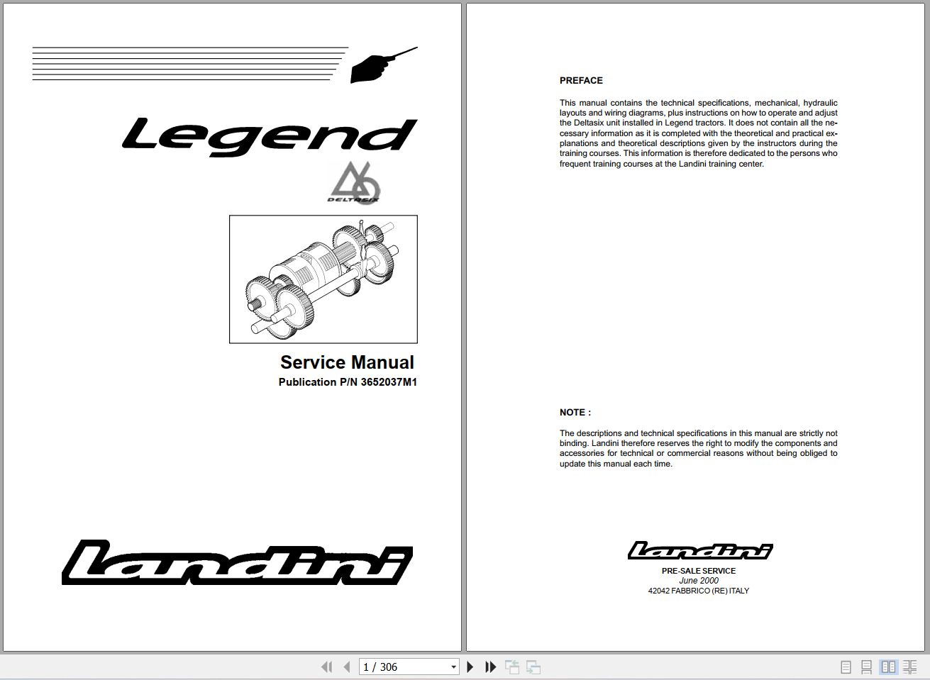 Landini Tractor Legend 105 to Legend 165 Service Manual 3652037M1 EN 1