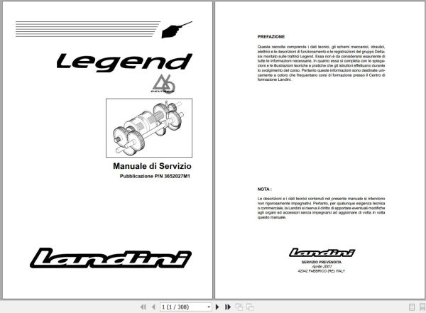 Landini Tractor Legend 115 165 Service Manual 3652027M2 IT 1