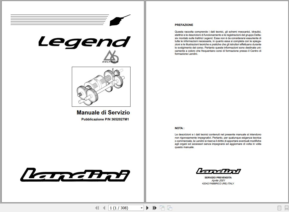 Landini Tractor Legend 115 165 Service Manual 3652027M2 IT 1