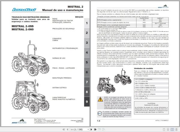 Landini Tractor MISTRAL 2 055 2 060 Operators Maintenance Manual 6686833A1 PT 1