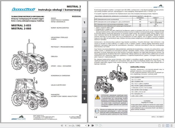 Landini Tractor MISTRAL 2 055 2 060 Operators Maintenance Manual 6708057A1 PL 1