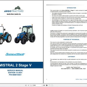 Landini Tractor MISTRAL 2 055 MISTRAL 2 060 Service Manual 6698144A1 EN 1