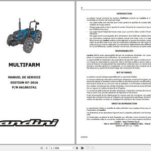 Landini Tractor MULTIFARM 75 80 90 Service Manual 6618637A1 FR 1
