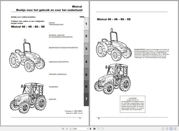 Landini Tractor Mistral 40 45 50 55 Operators Maintenance Manual 3683295M1 NL 1