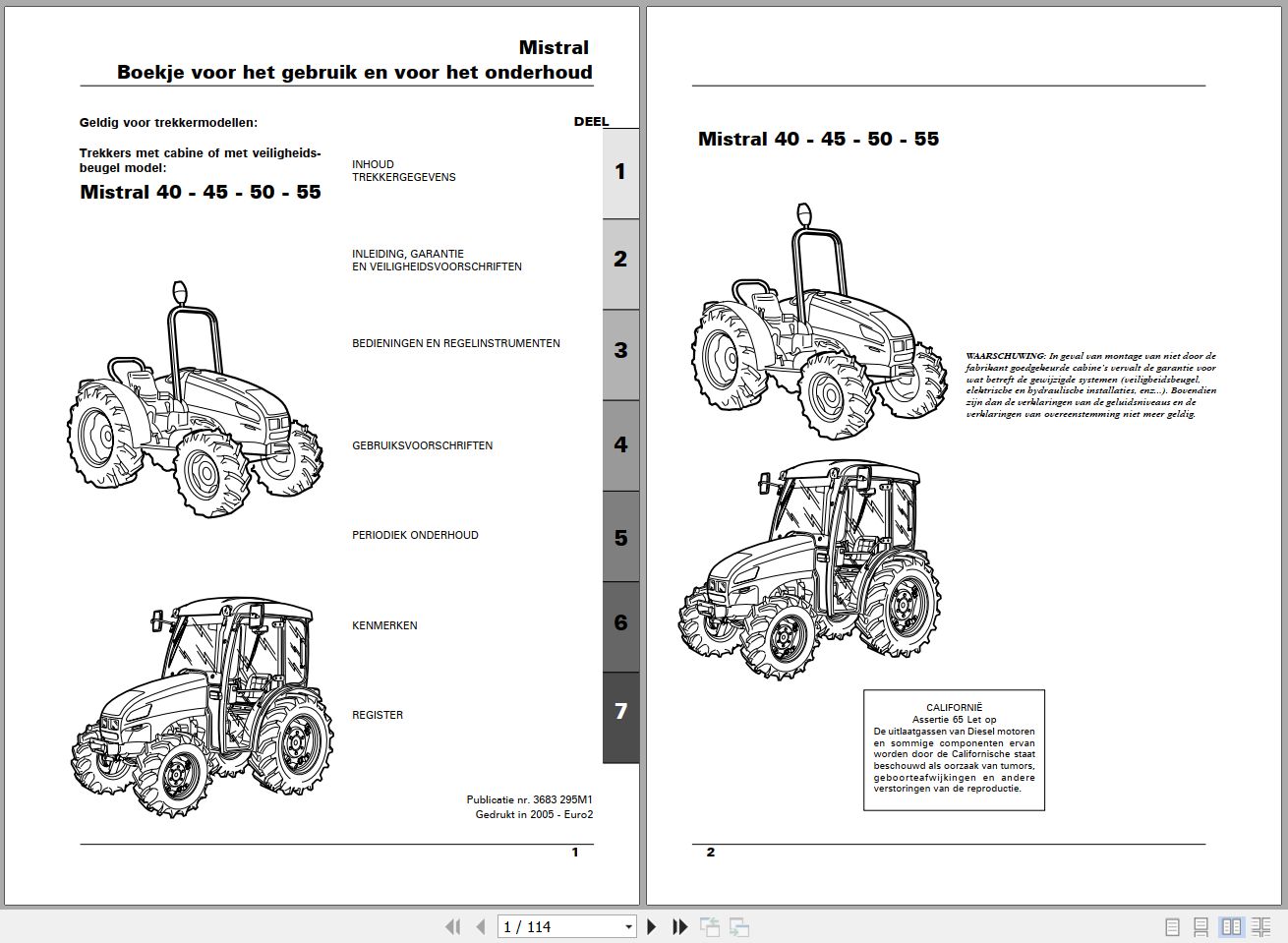 Landini Tractor Mistral 40 45 50 55 Operators Maintenance Manual 3683295M1 NL 1