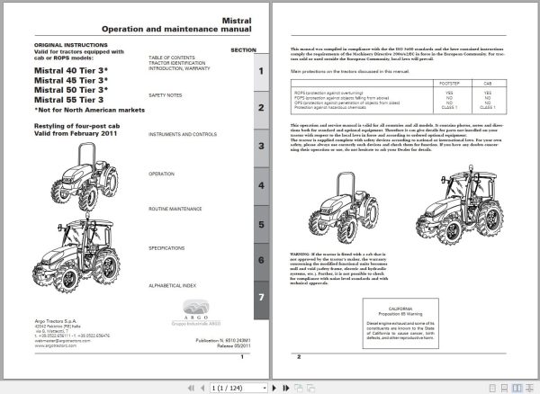 Landini Tractor Mistral 40 55 Operators Maintenance Manual 6510243M1 EN 1