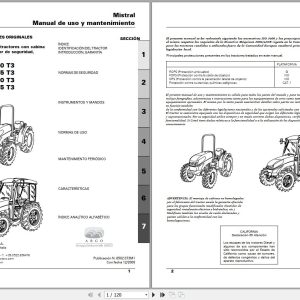Landini Tractor Mistral 40 T3 to 55 T3 Operators Maintenance Manual 6502073M1 ES 1