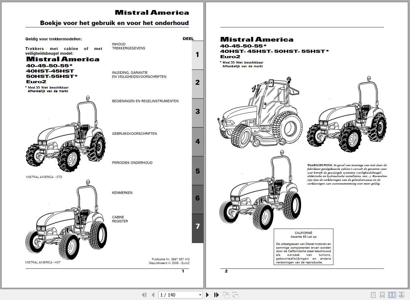 Landini Tractor Mistral America 40 to 55HST Operators Maintenance Manual 3667697M3 NL 1