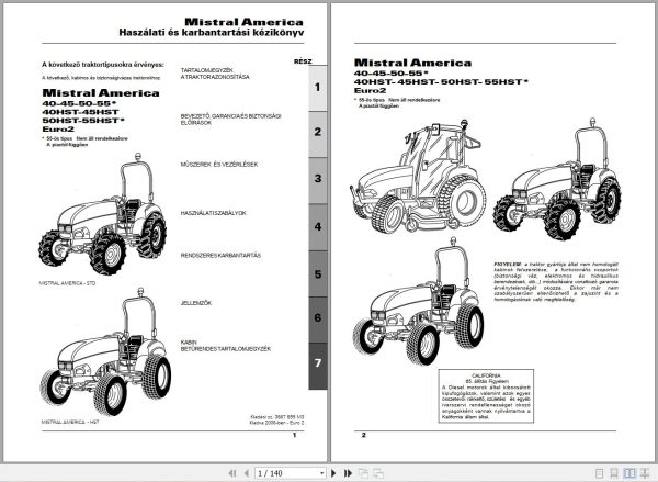 Landini Tractor Mistral America 40 to 55HST Operators Maintenance Manual 3667699M3 HU 1