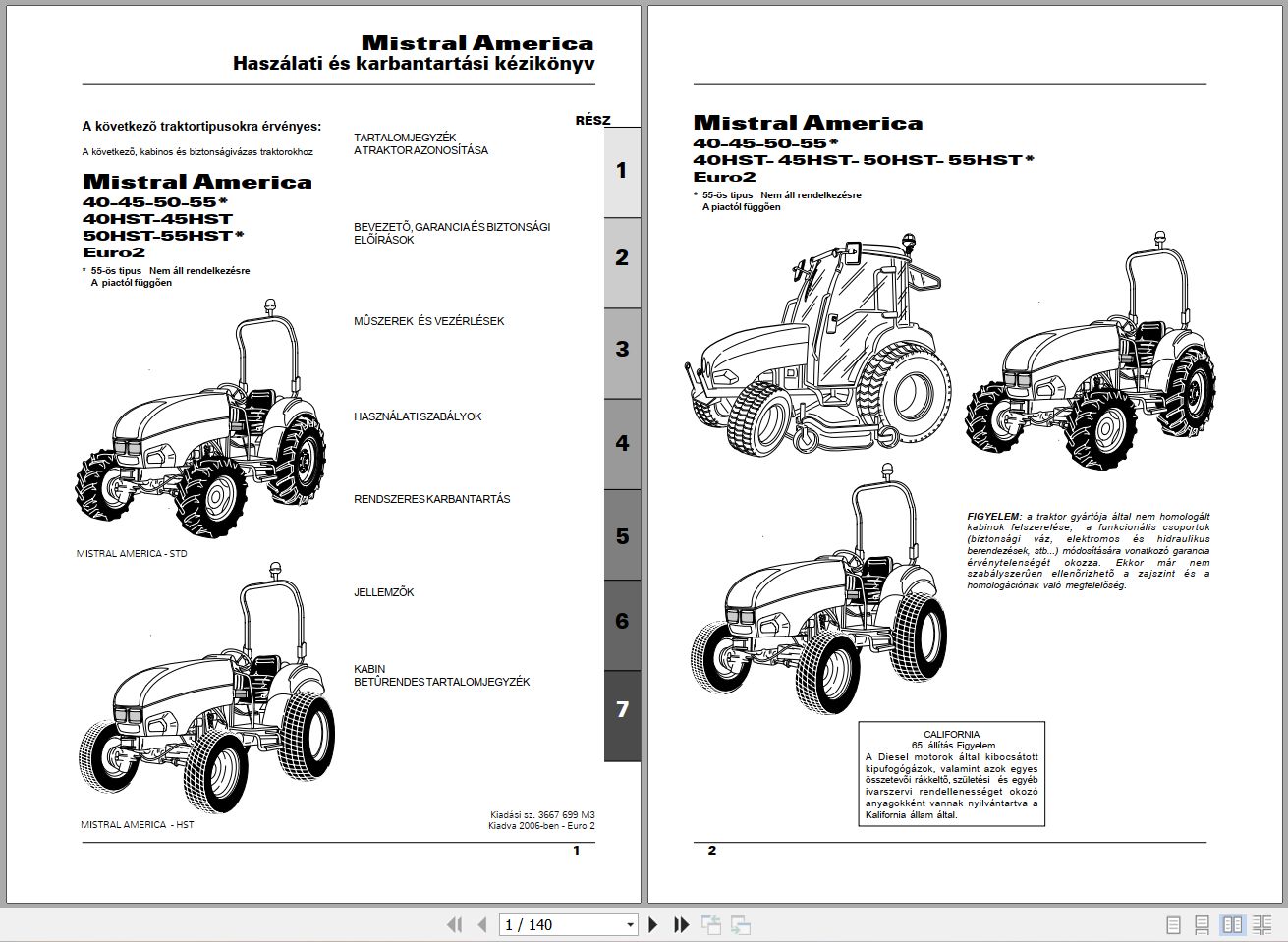 Landini Tractor Mistral America 40 to 55HST Operators Maintenance Manual 3667699M3 HU 1