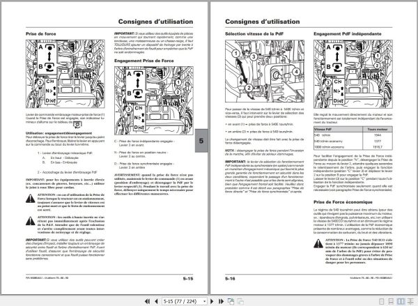 Landini Tractor Multifarm 75 Tier2 to 90 Tier3A Operators Maintenance Manual 6608546A1 FR 2