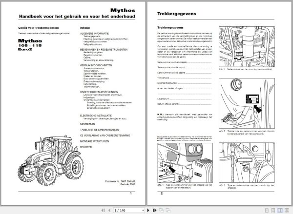 Landini Tractor Mythos 105 115 Euro2 Operators Maintenance Manual 3667506M2 NL 1
